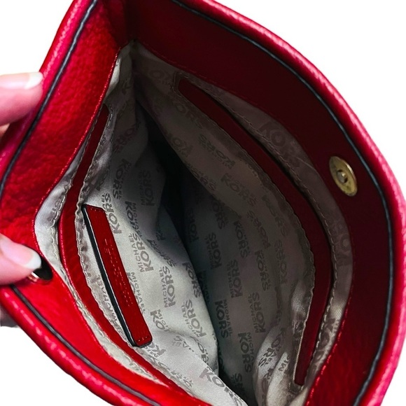 Michael Kors Red Fulton Cross Body Pebble Leather Bag - Picture 8 of 14